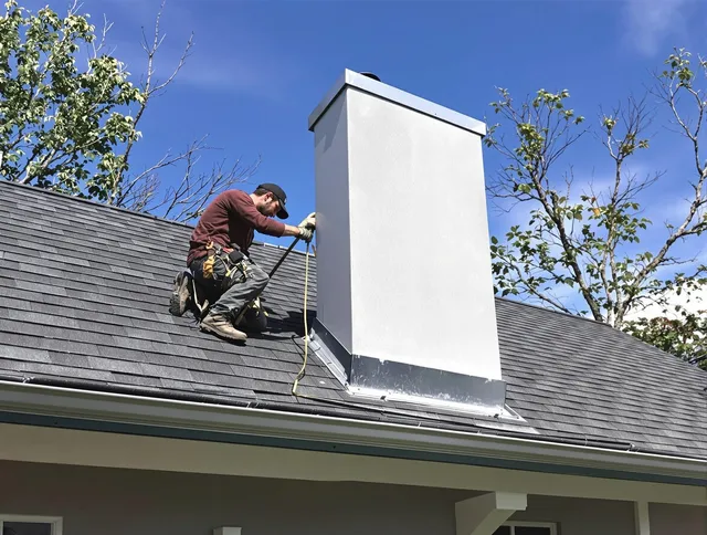 Milford city  Chimney Sweep team member finishing chimney construction in Milford city , CT
