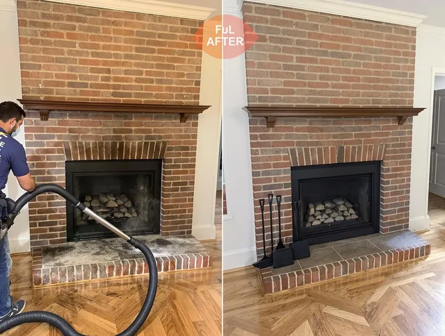 Milford city  Chimney Sweep carefully sanitizing a fireplace in Milford city , CT
