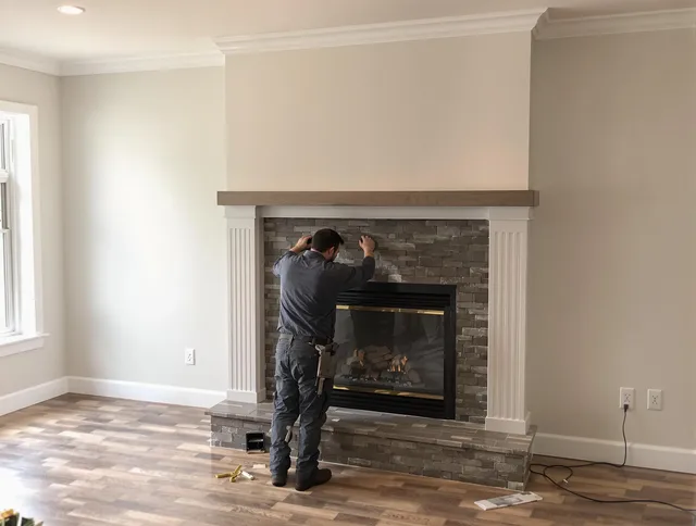 Milford city  Chimney Sweep finishing a custom fireplace install in Milford city , CT
